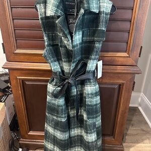 Bernardo Teal Plaid Belted Dress